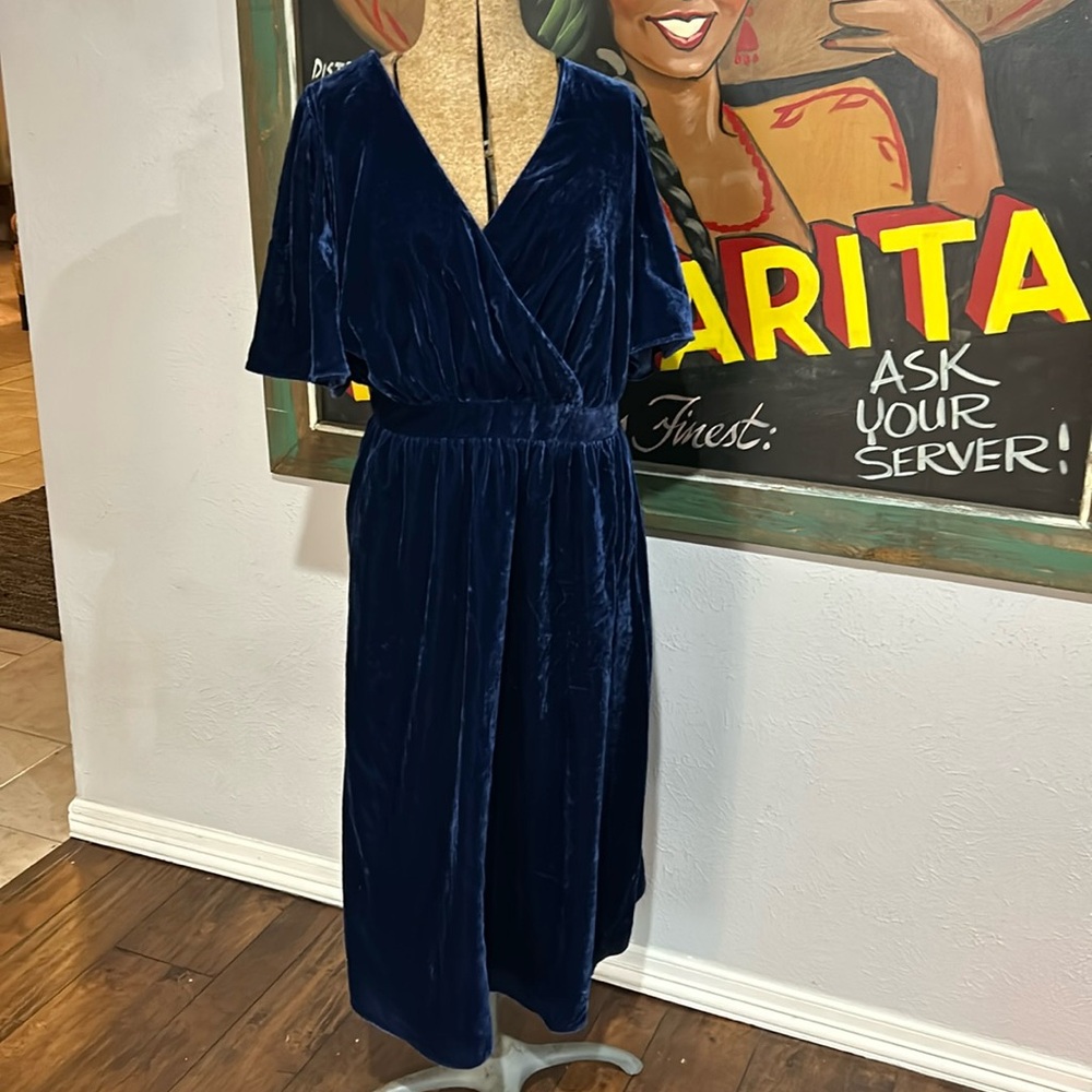 ModCloth Navy Blue Velvet Dress NWT